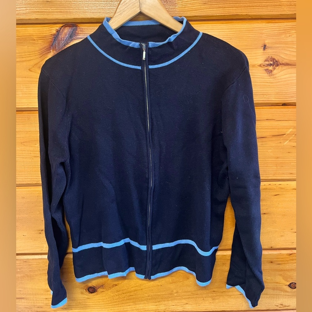 jillian jones L Jillian Jones Black&Blue Full Zip Long Sleeve Mock Neck Sweater